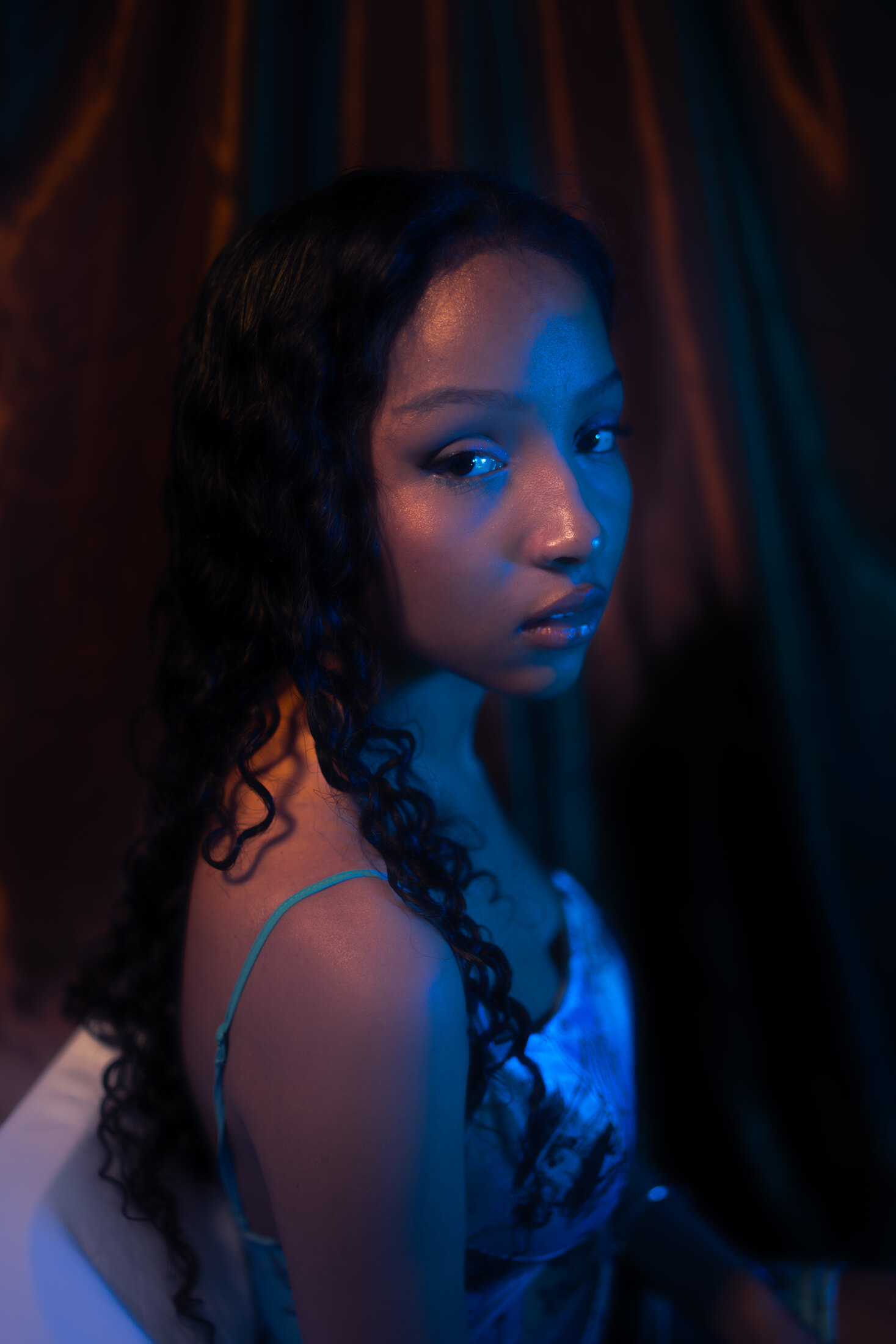 Portrait in deep blue light